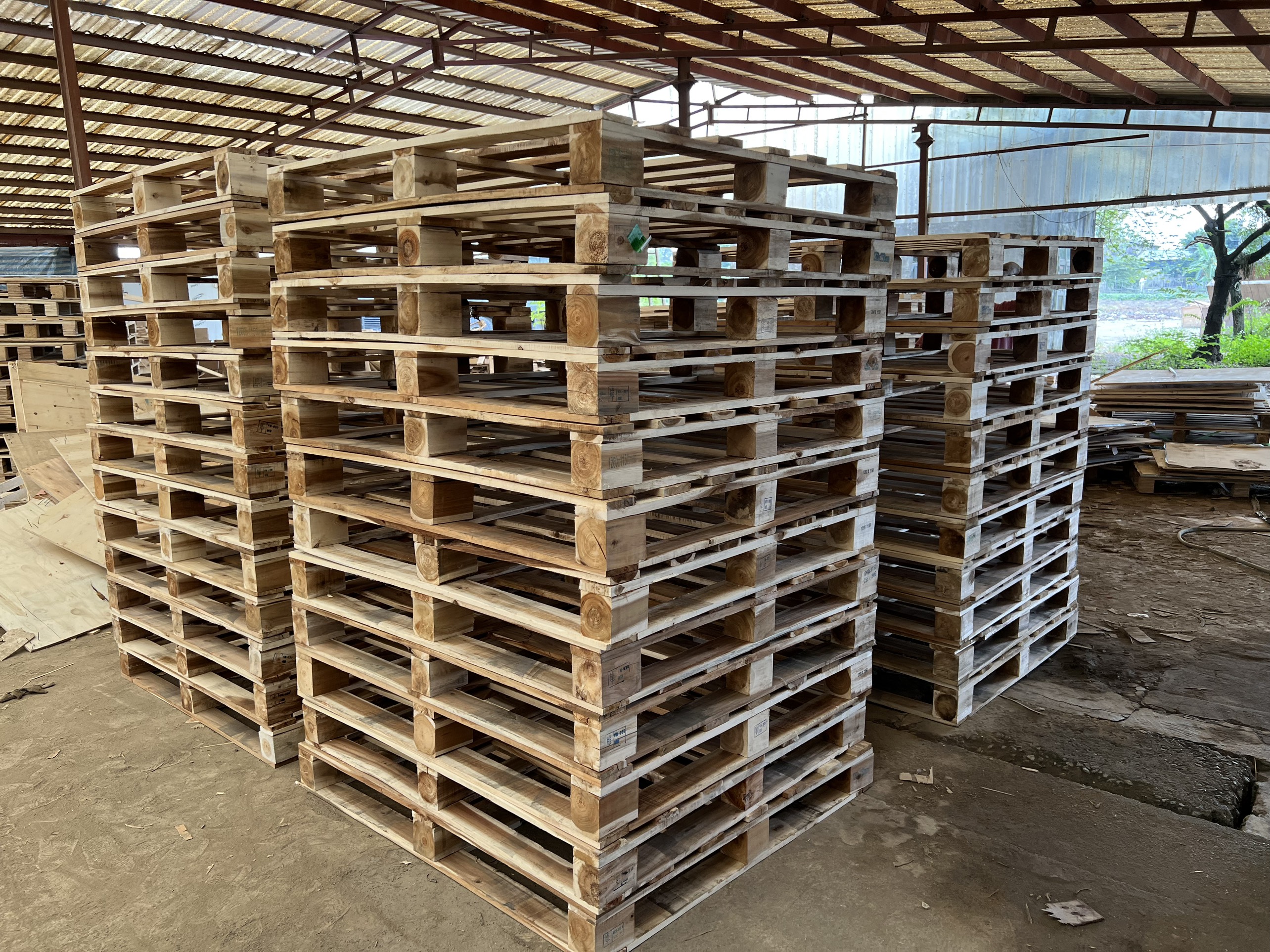 Thanh Lý Pallet Gỗ 1100x1100x130 mm, Sử dụng 2 hướng kê hàng 1500 kg, Số Lượng Chỉ Còn 100 Cái